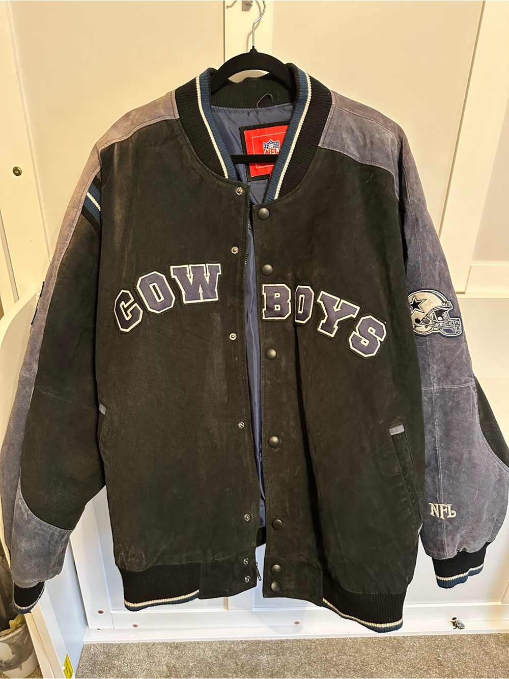 NFL Dallas Cowboys Black and Gray Suede Varsity Jacket